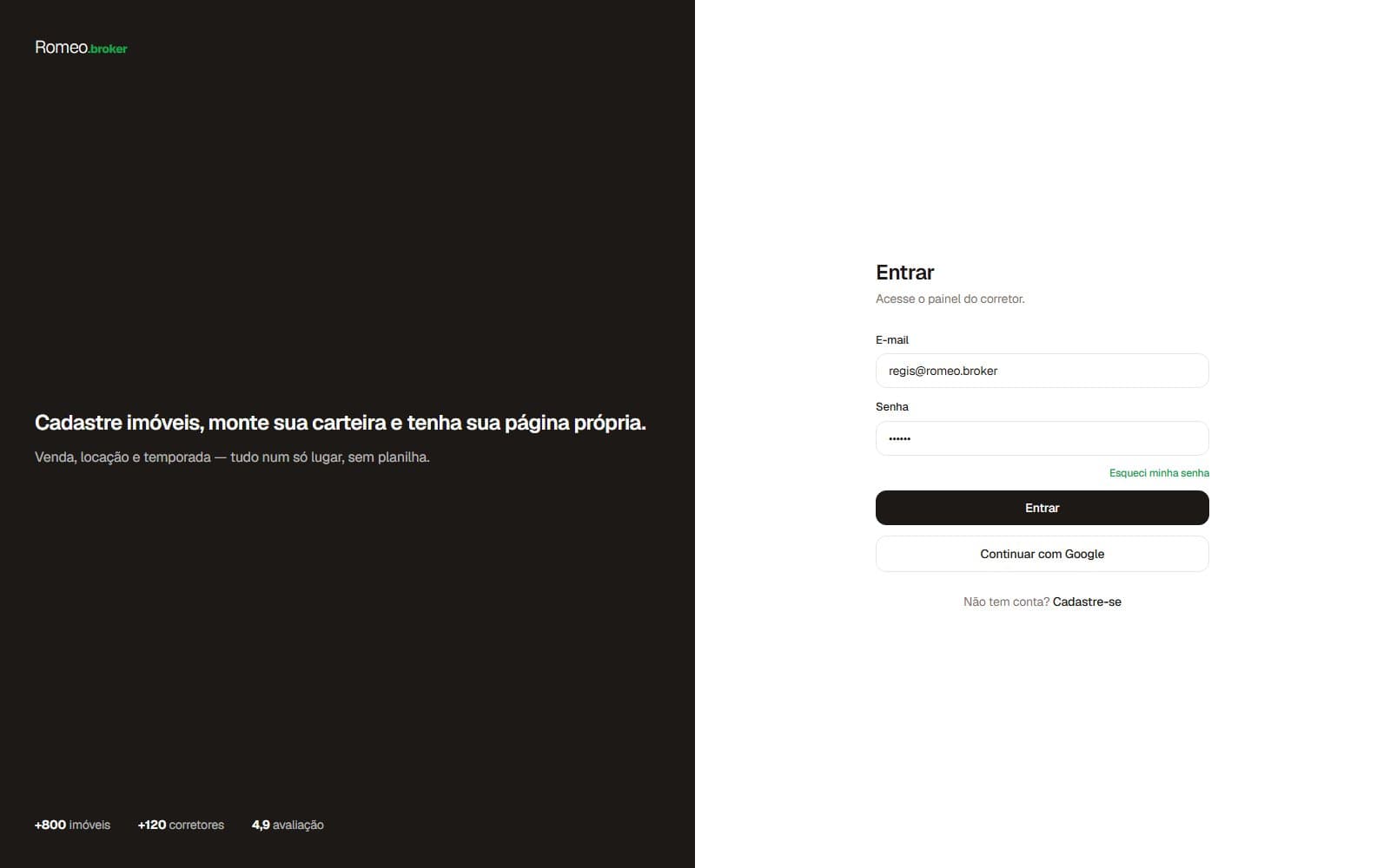 Screenshot da tela Login