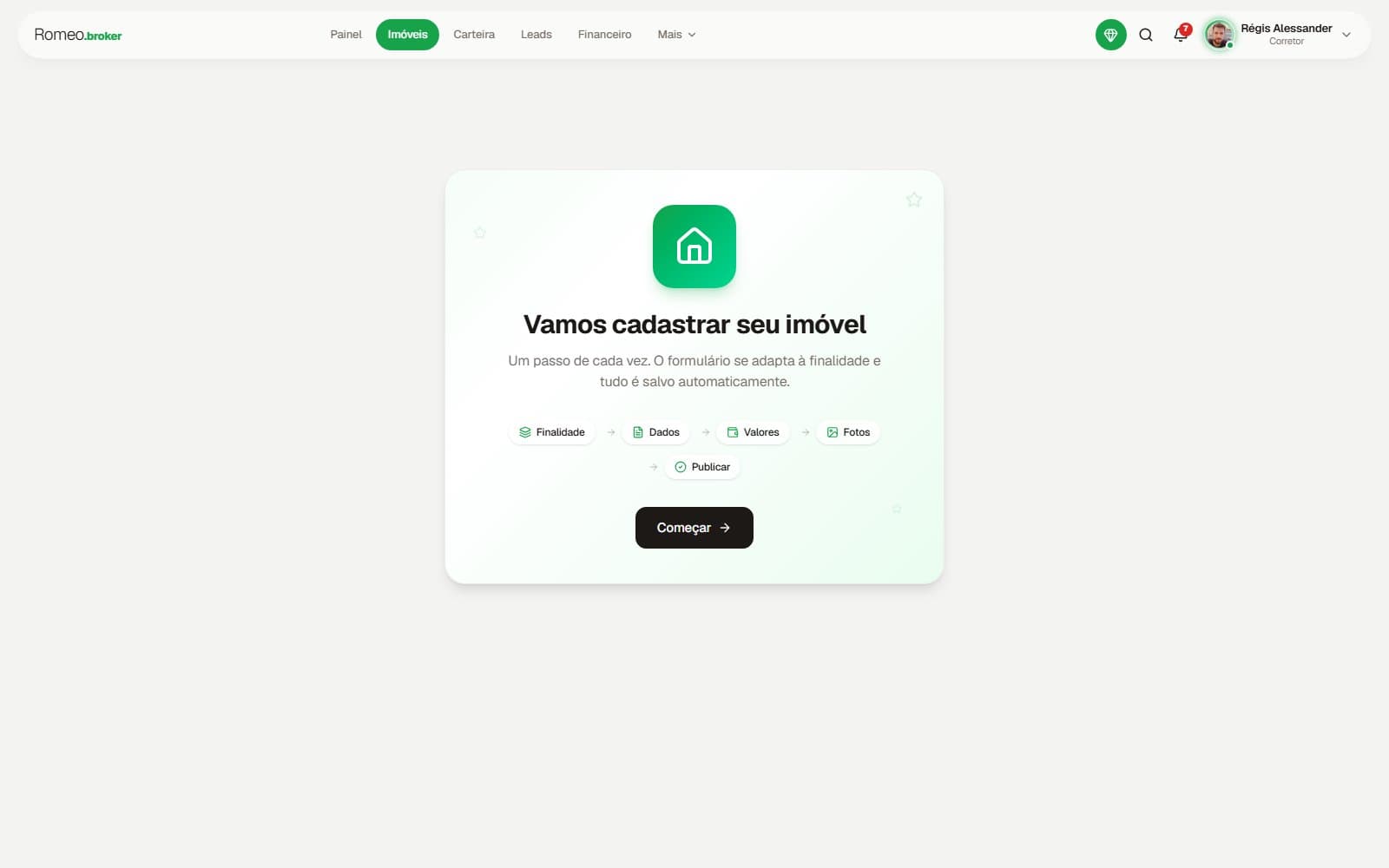 Screenshot da tela Novo imóvel