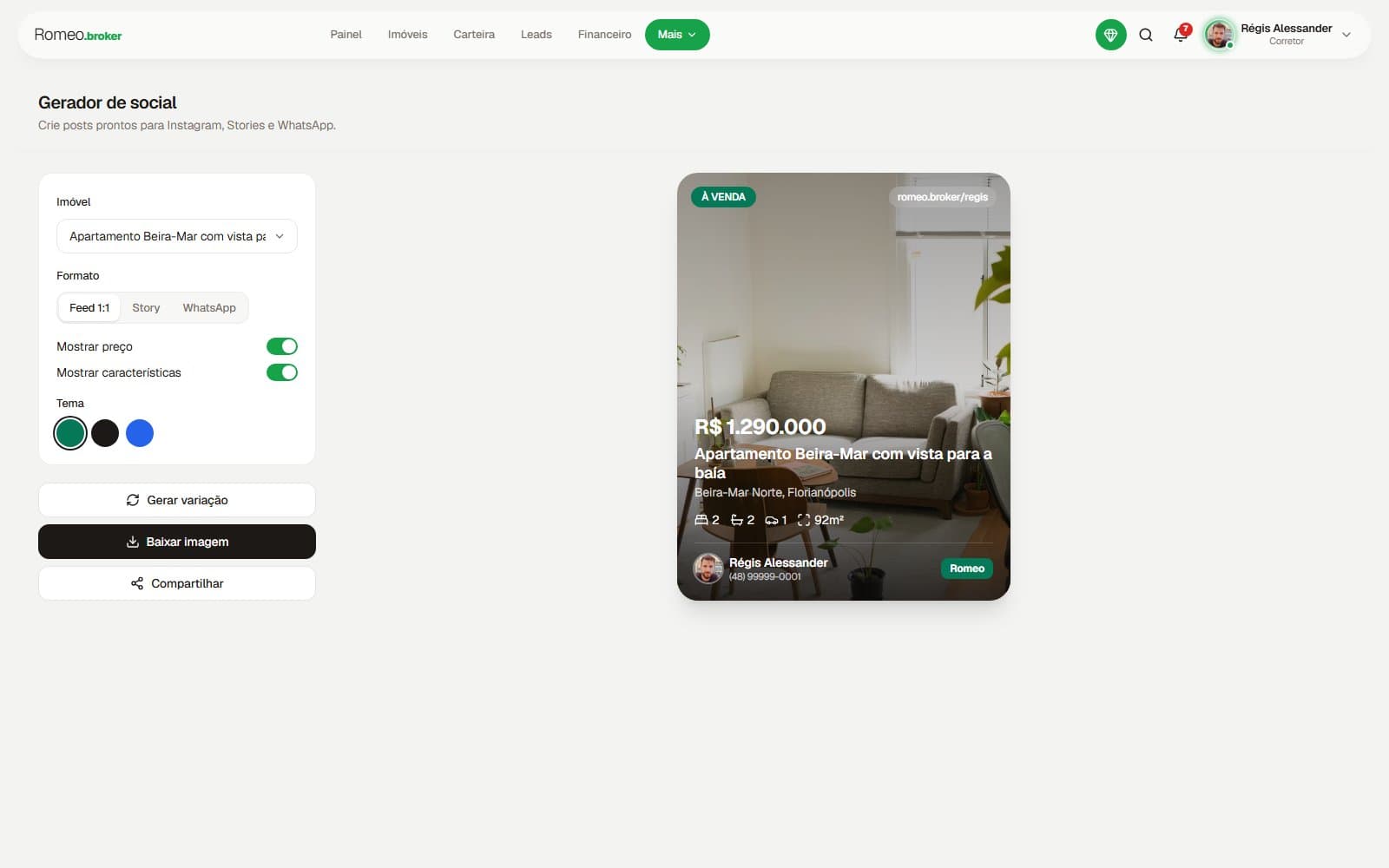Screenshot da tela Gerador social