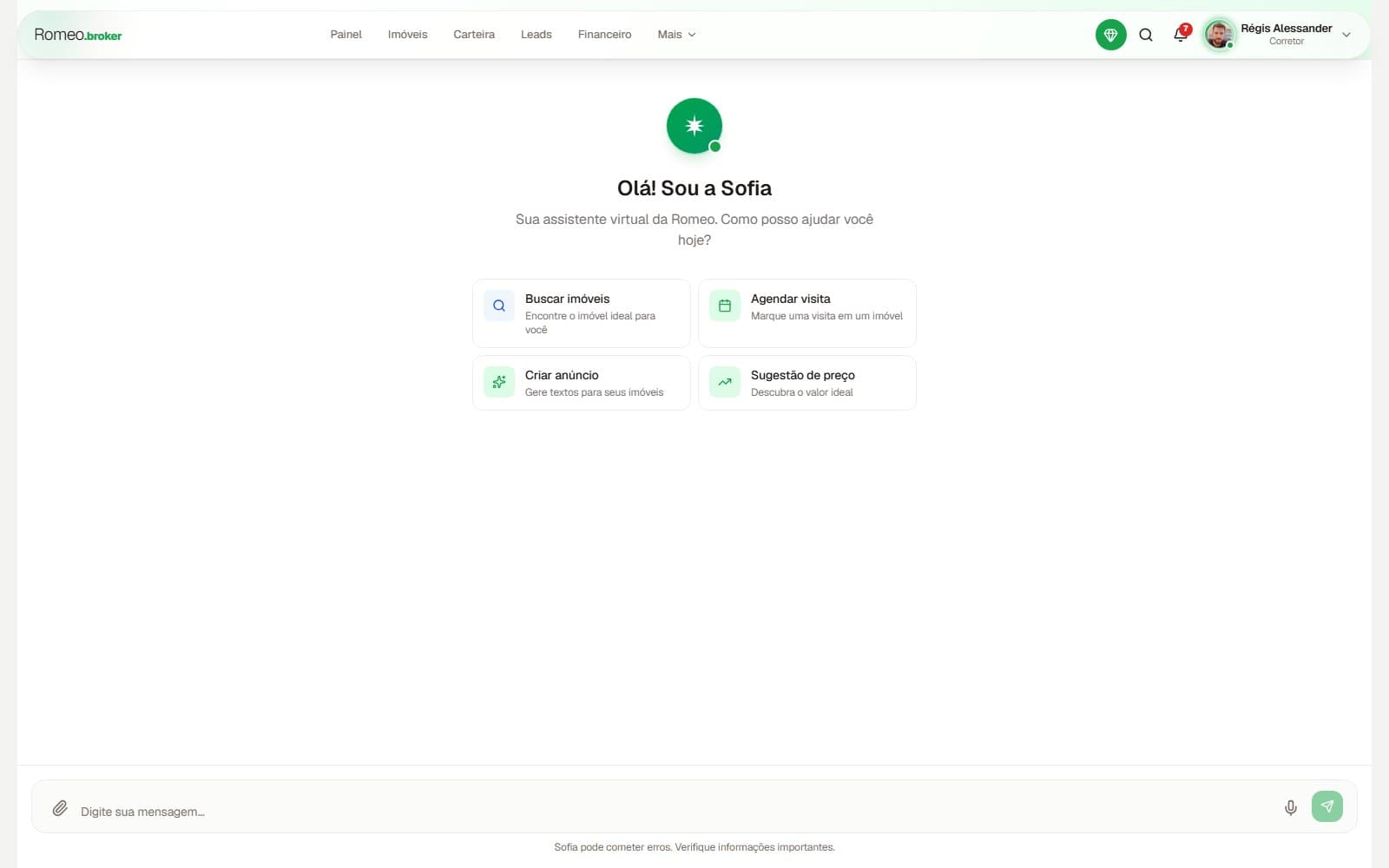 Screenshot da tela Sofia (tela cheia)