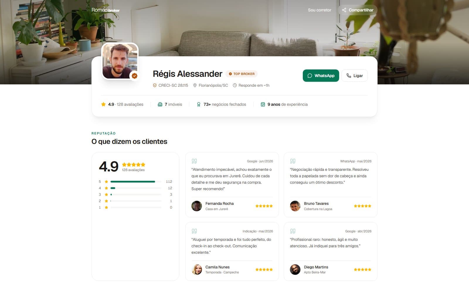 Tela do Romeo: Seu site profissional no ar hoje